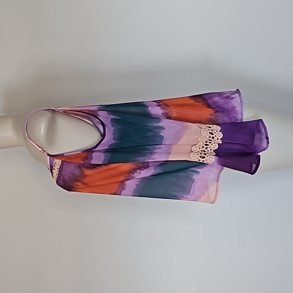 Jessica Simpson Blaire Cole shoulder purple/rust watercolor blouse-L - Picture 4 of 11